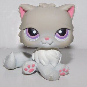2007 Littlest Pet Shop LPS #251 Gray Persian Cat Purple Eyes Figure Hasbro